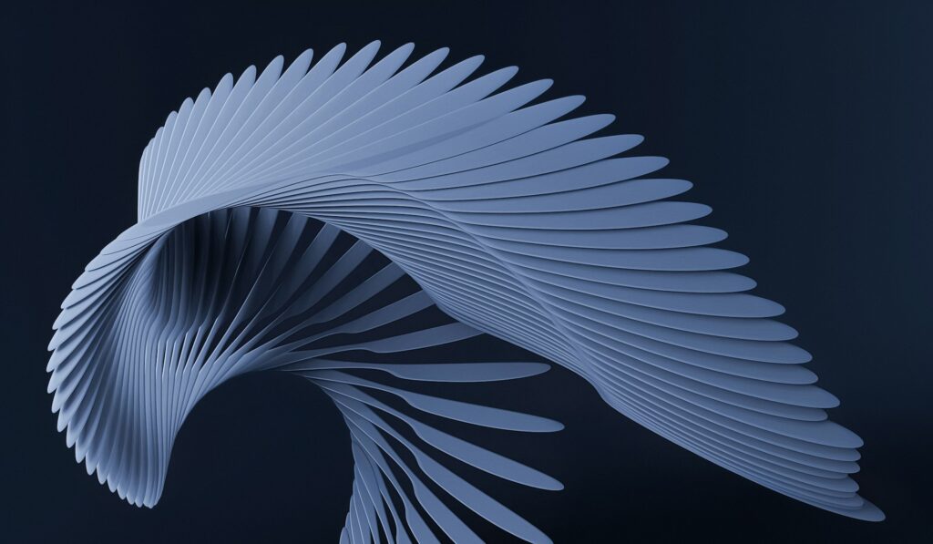 Textured black background with a white object that resembles angel wings with feathers