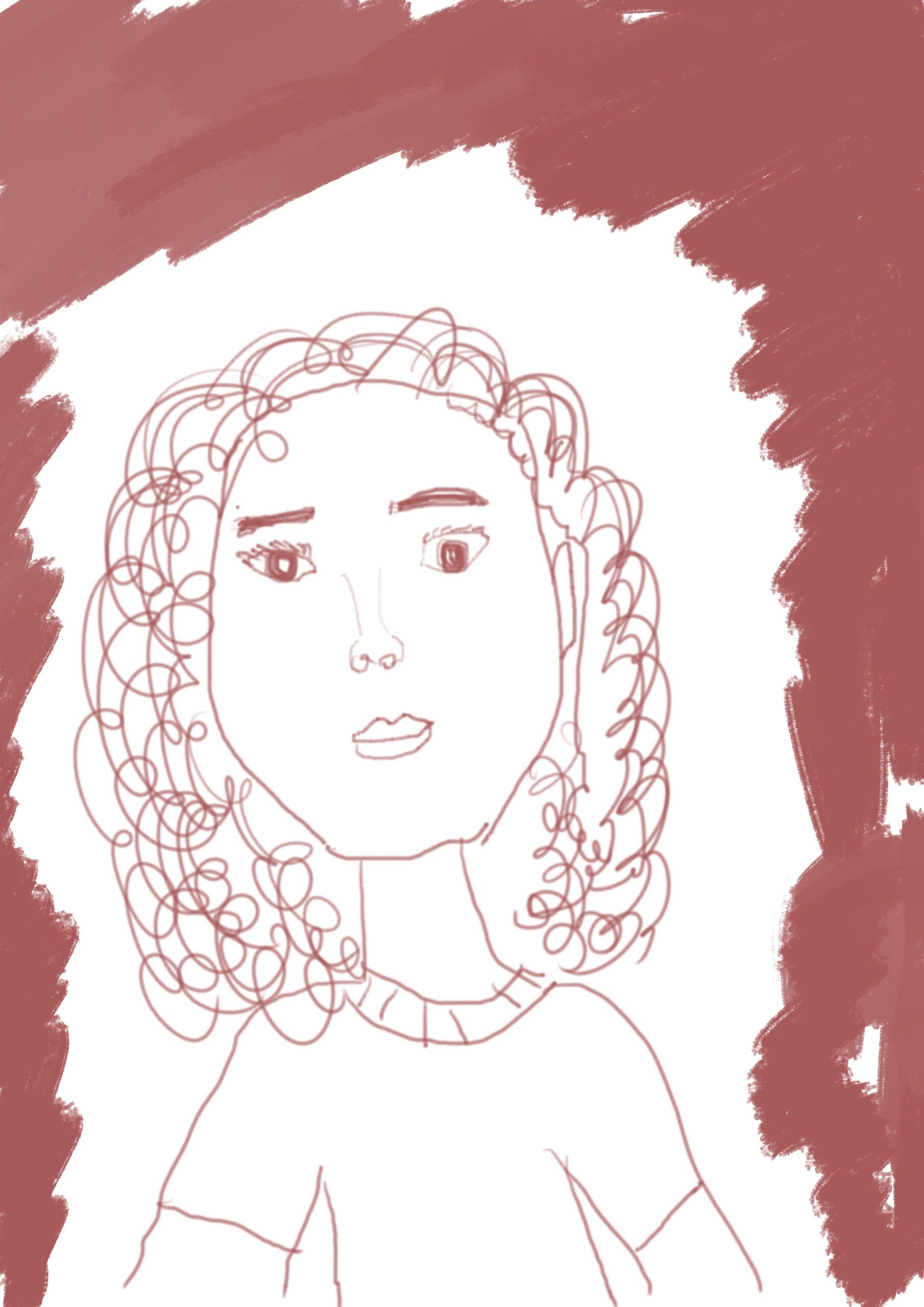 stick drawing of myself with curlx hair and a tshirt